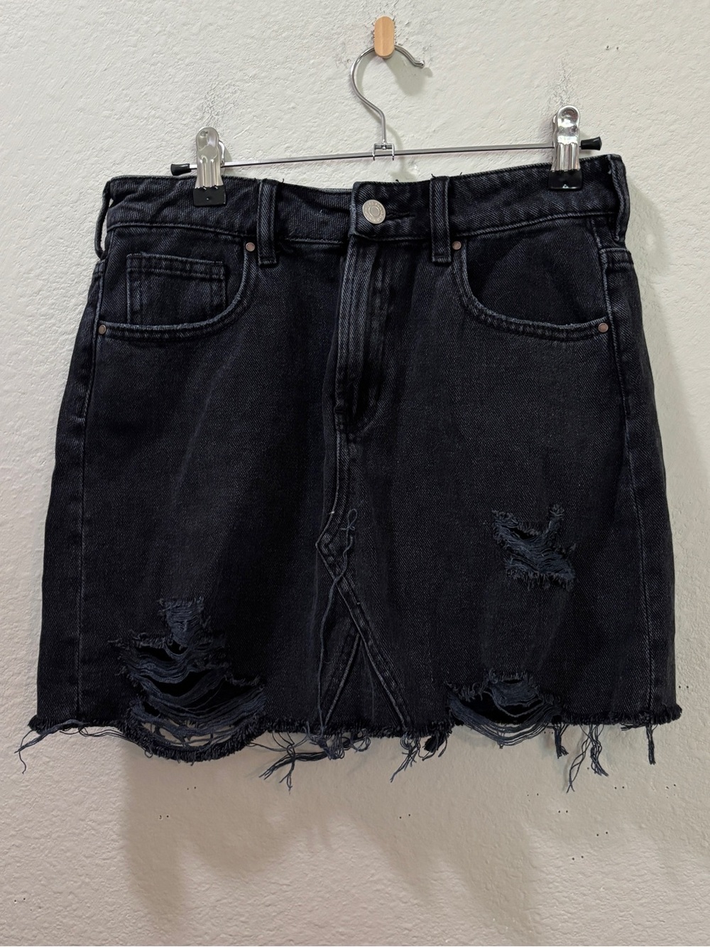 Pacsun Black Distressed Denim Mini Skirt Raw Hem Size 26